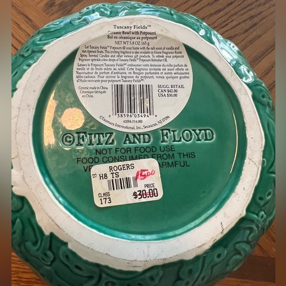 Fitz and Floyd hand painted ceramic bowl(does not include potpourri)green/yellow - Picture 3 of 8